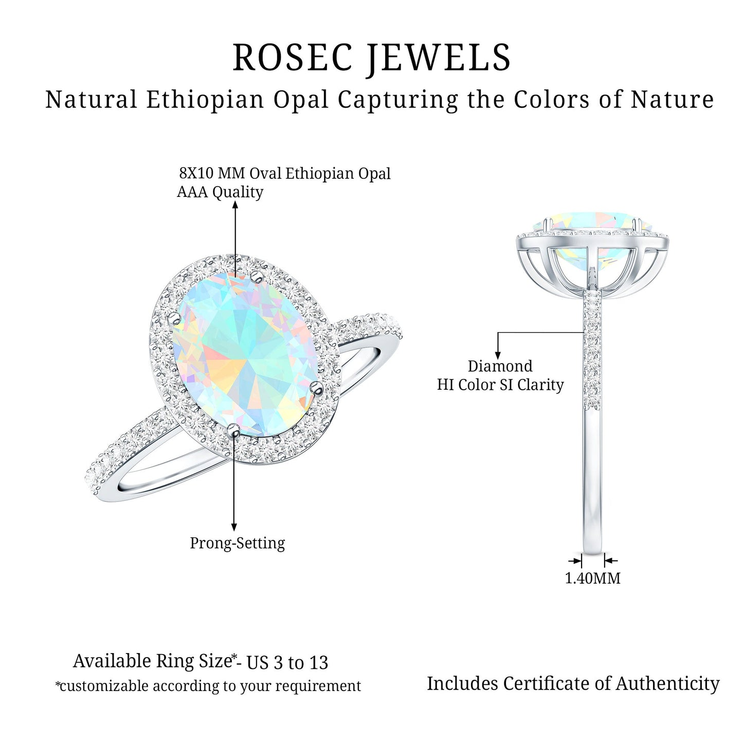 Certified Real 1.3 Carat Ethiopian Opal Engagement Ring with Diamond Halo