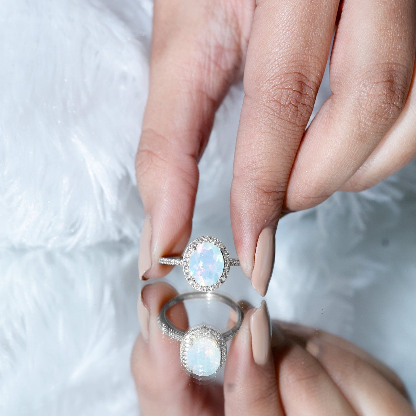 Certified Real 1.3 Carat Ethiopian Opal Engagement Ring with Diamond Halo