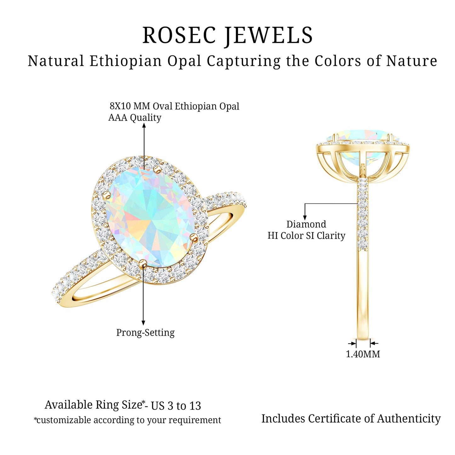 Certified Real 1.3 Carat Ethiopian Opal Engagement Ring with Diamond Halo
