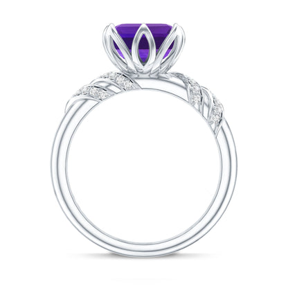 Vintage Looking 3 Carat Amethyst Asscher Cut Engagement Ring with Diamond