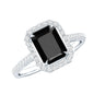 1.6 Carat Lab Grown Black and White Diamond Emerald Cut Engagement Ring with Halo