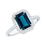 Emerald Cut London Blue Topaz Engagement Ring with Diamond Halo