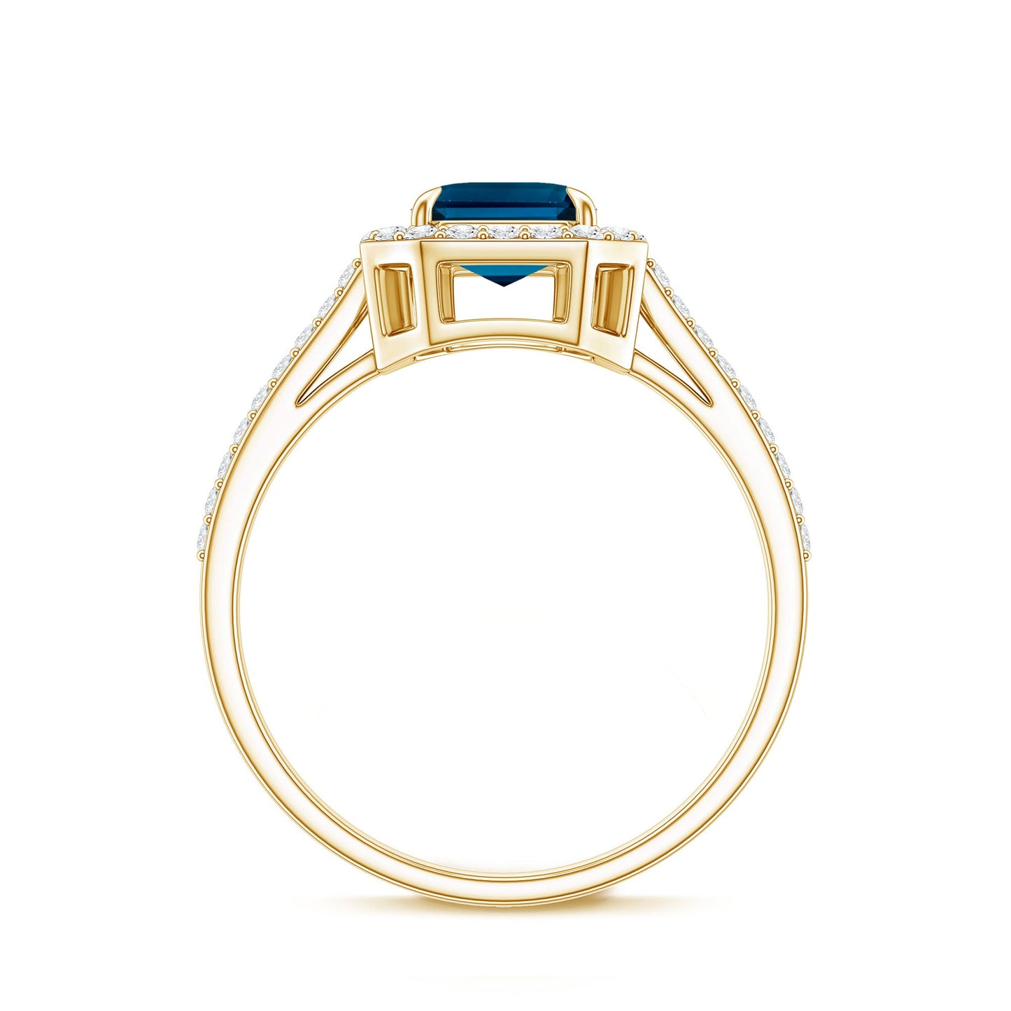 Emerald Cut London Blue Topaz Engagement Ring with Diamond Halo