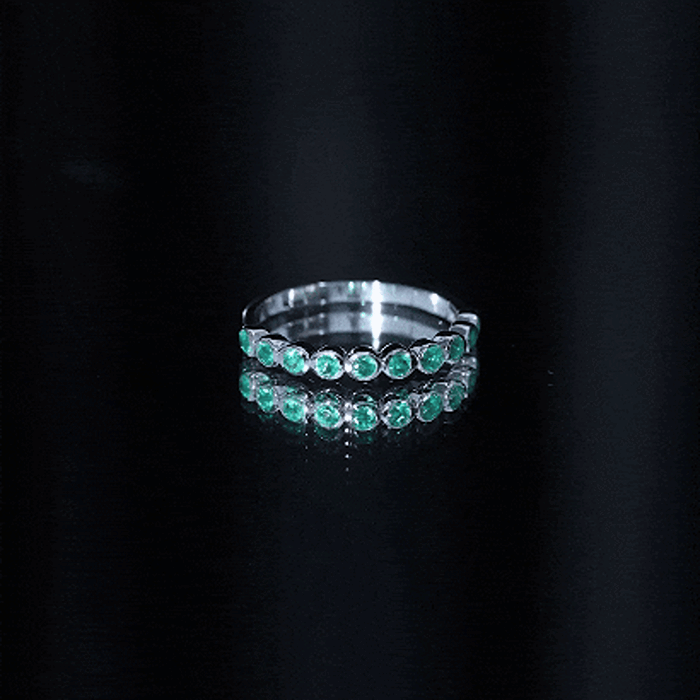 Natural Emerald Half Eternity Ring in Bezel Set