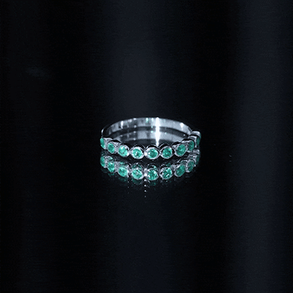 Natural Emerald Half Eternity Ring in Bezel Set