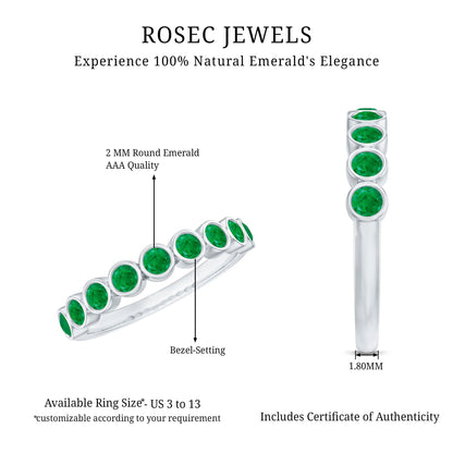 Natural Emerald Half Eternity Ring in Bezel Set