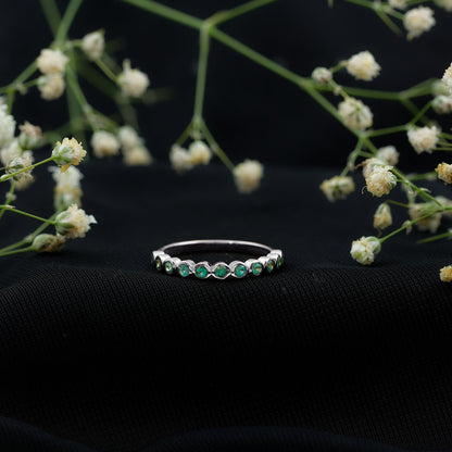 Natural Emerald Half Eternity Ring in Bezel Set