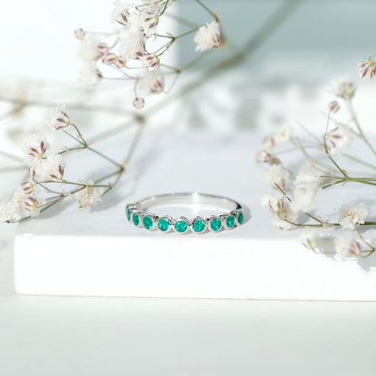 Natural Emerald Half Eternity Ring in Bezel Set