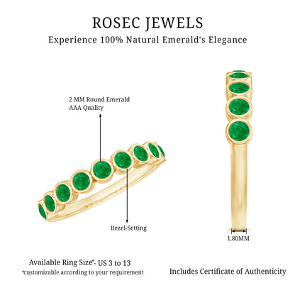 Natural Emerald Half Eternity Ring in Bezel Set