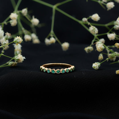 Natural Emerald Half Eternity Ring in Bezel Set