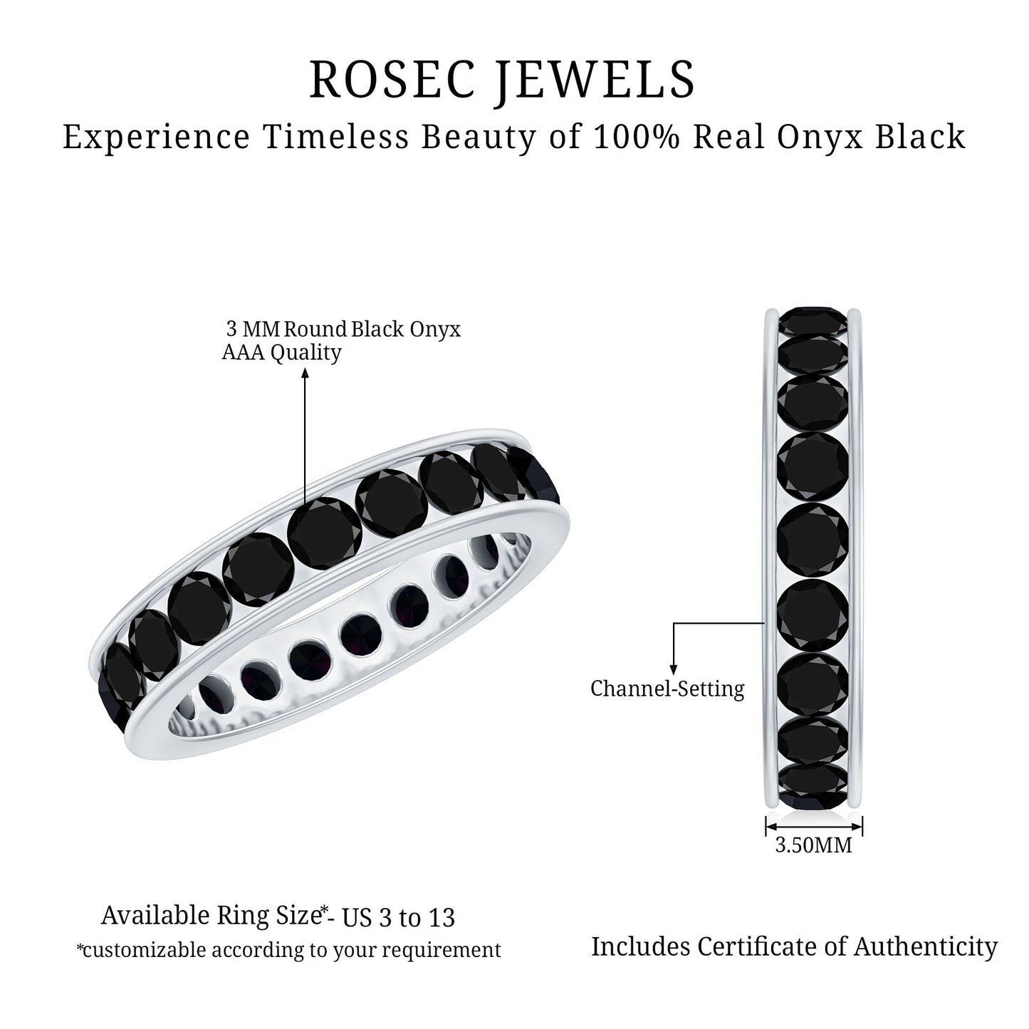 Round Cut Black Onyx Eternity Band in Channel Setting