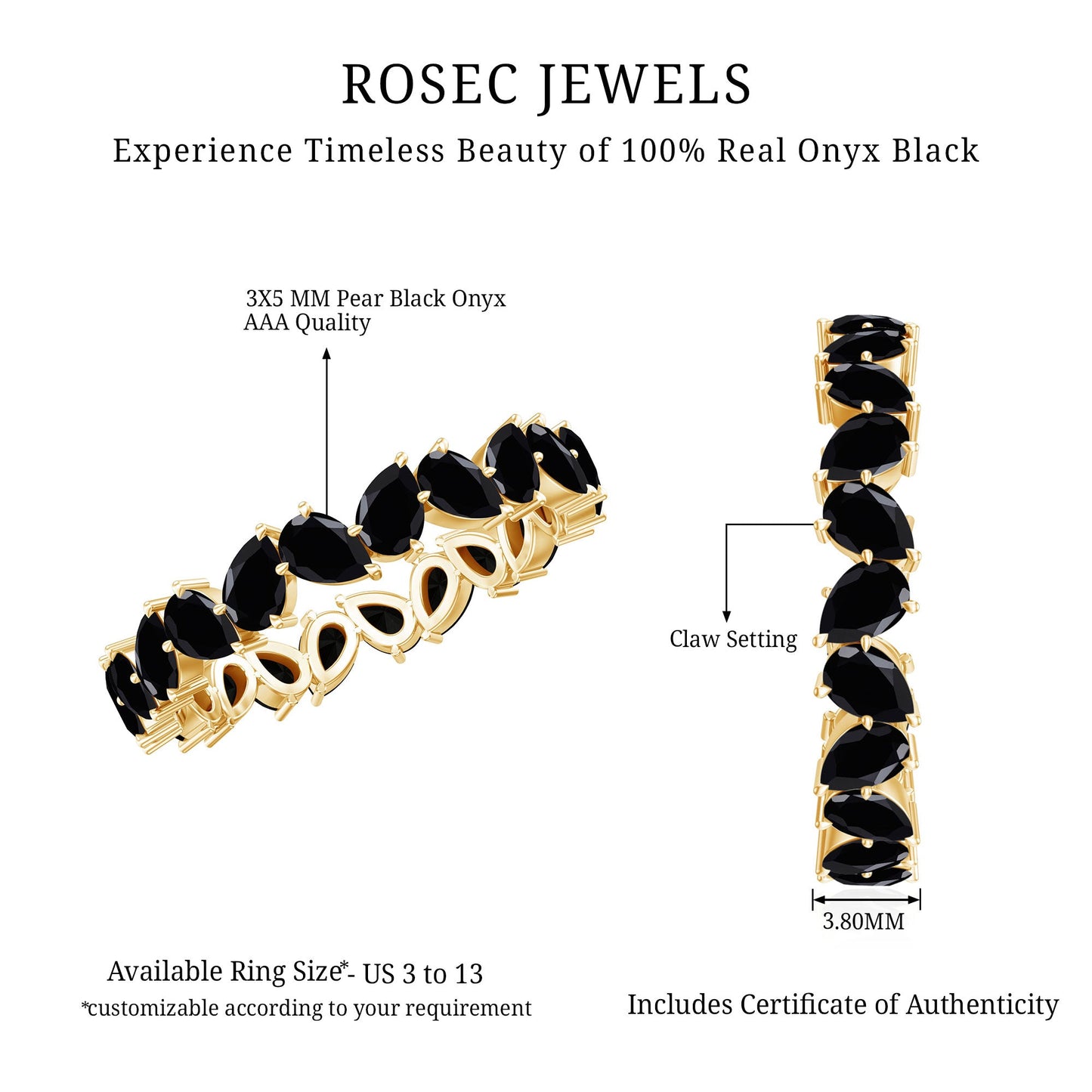 Genuine Pear Shaped Black Onyx Stackable Wedding Band