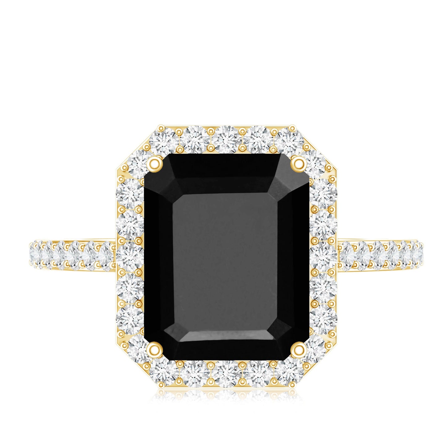 3.4 Carat Lab Grown Black Diamond Emerald Cut Engagement Ring with White Diamond Halo