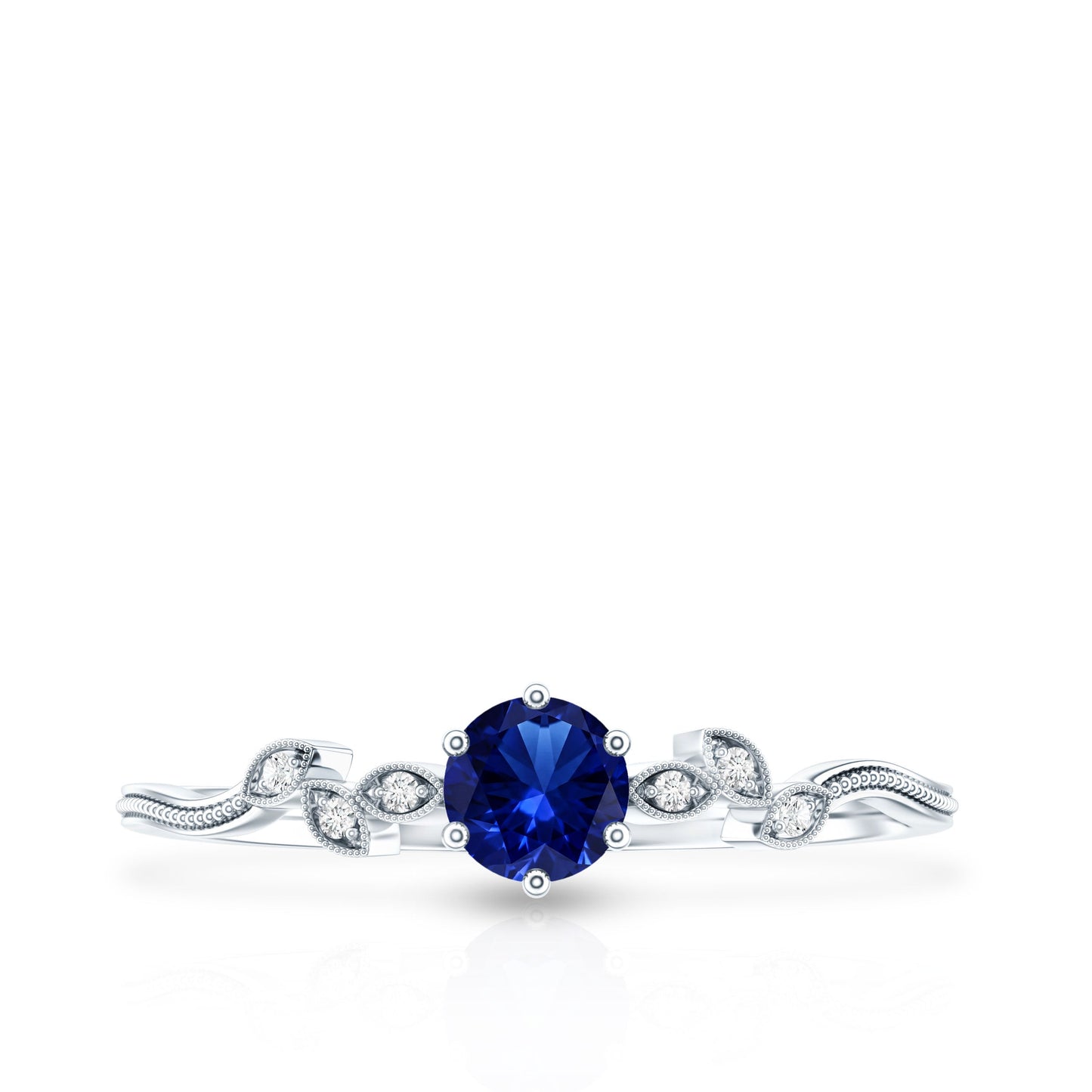 Certified 0.6 Carat Lab Grown Blue Sapphire Flower Promise Ring with Diamond