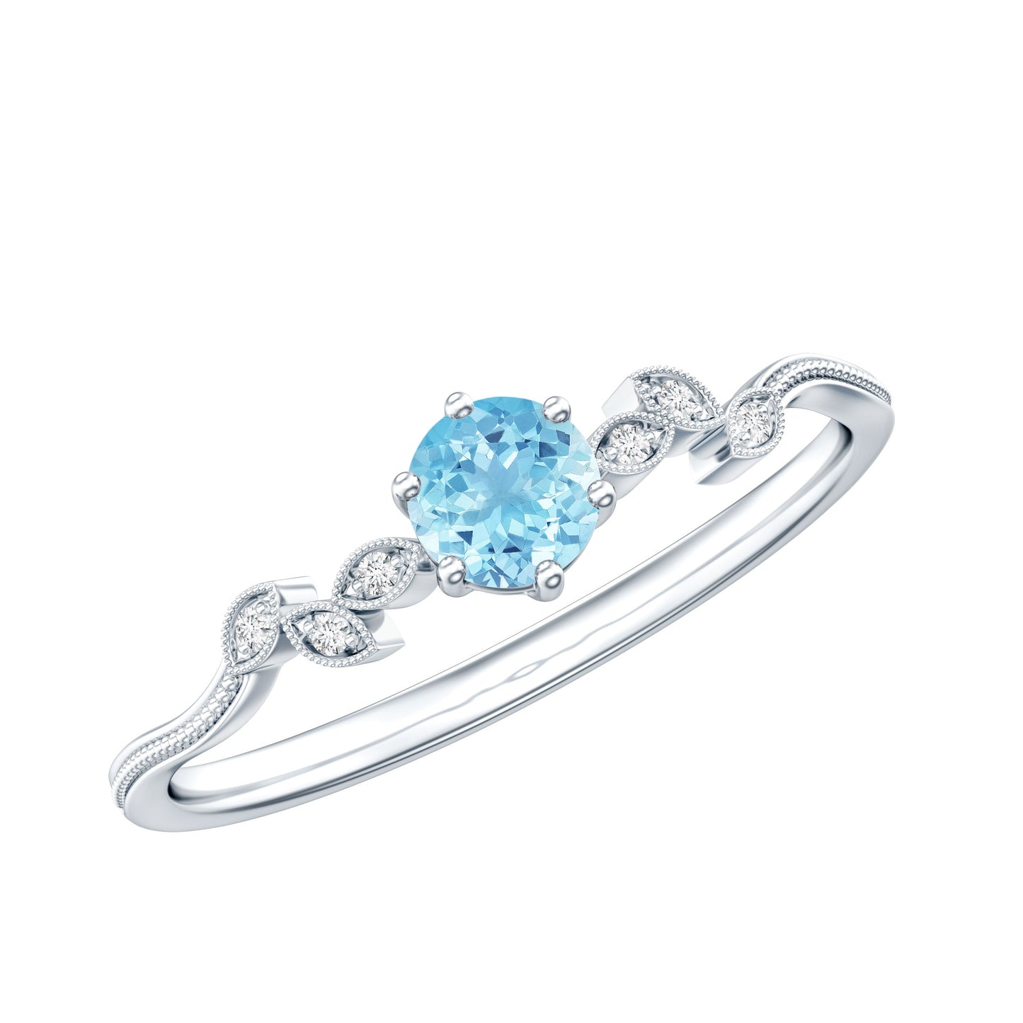 Round Aquamarine Diamond Nature Inspired Promise Ring