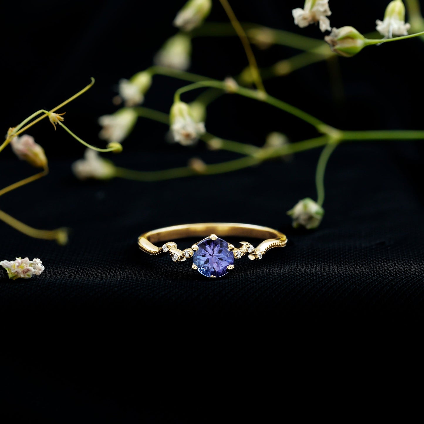 Real Tanzanite and Diamond Promise Ring
