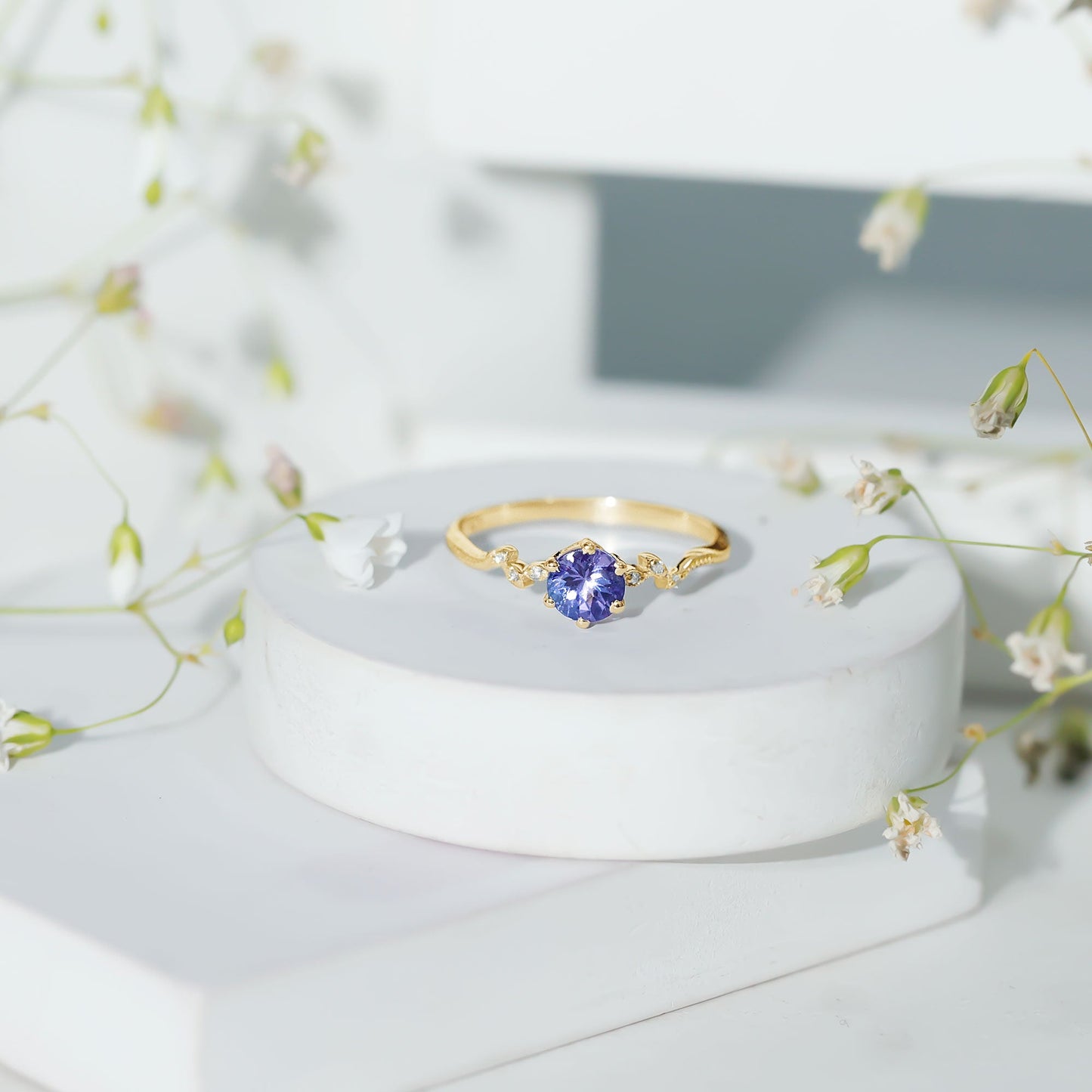 Real Tanzanite and Diamond Promise Ring