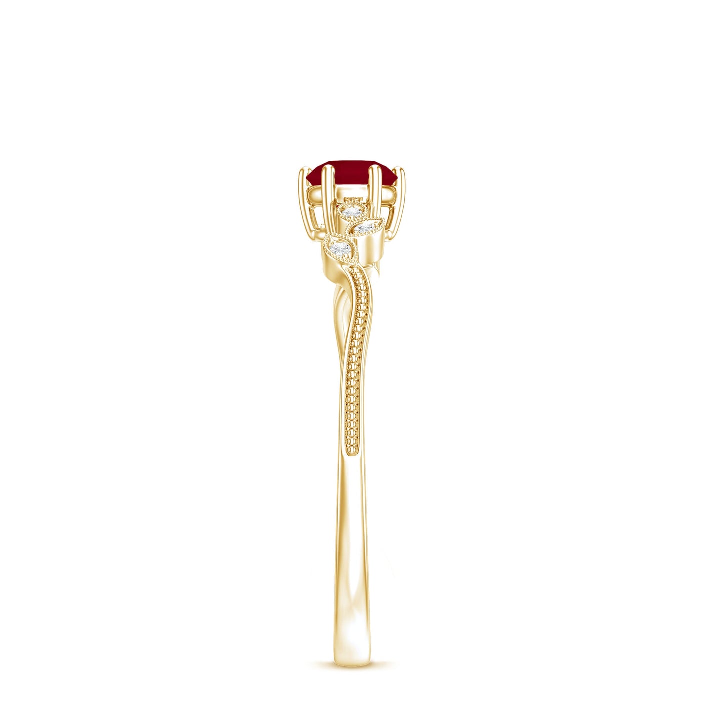 Ruby and Diamond Leaf Branch Promise Ring
