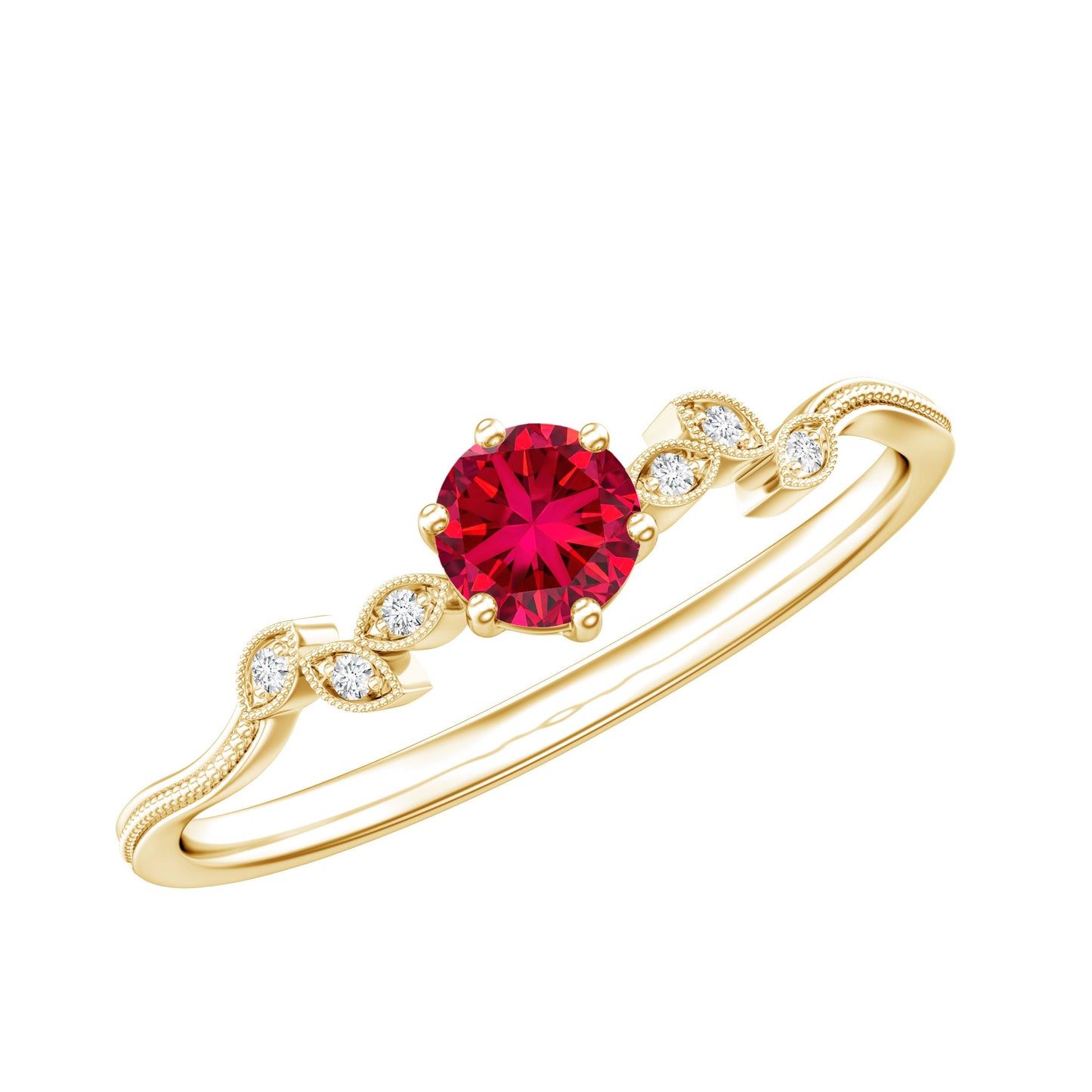 Minimalist Lab Grown Ruby Leaf Promise Ring With Real Diamonds
