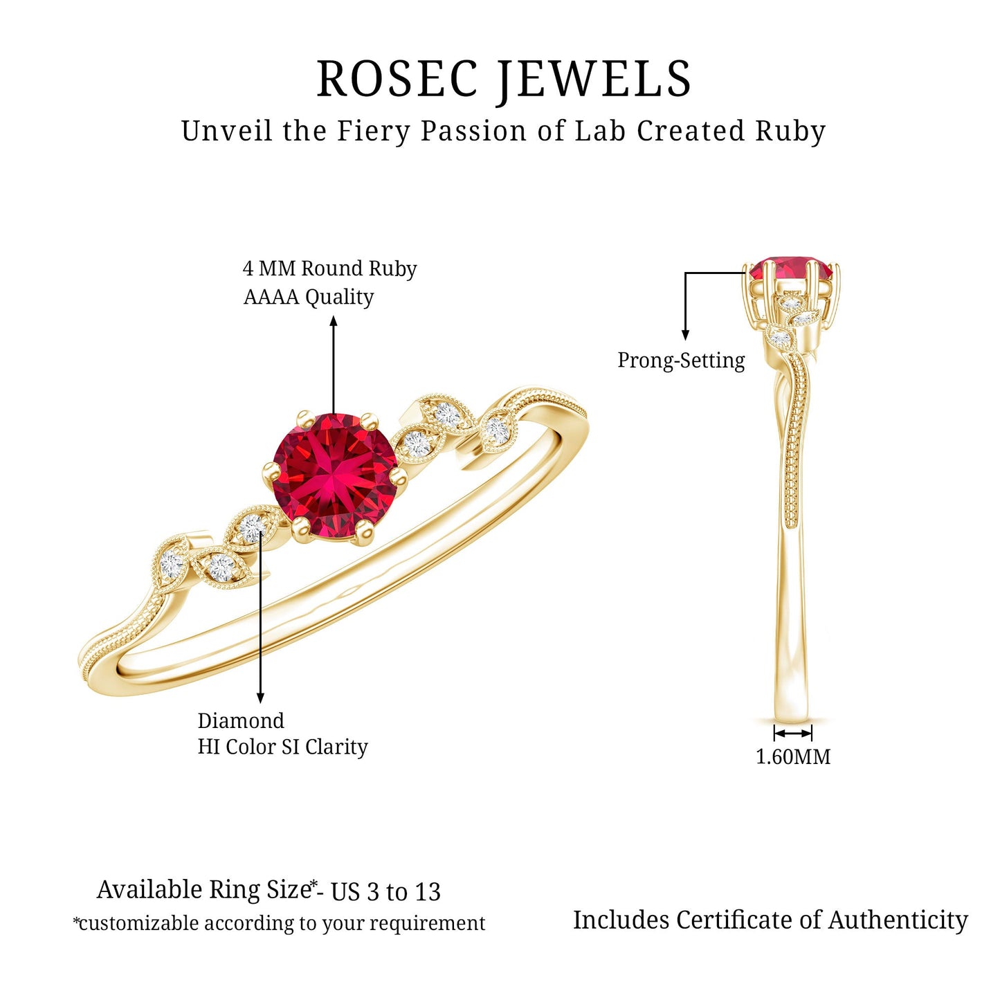 Minimalist Lab Grown Ruby Leaf Promise Ring With Real Diamonds
