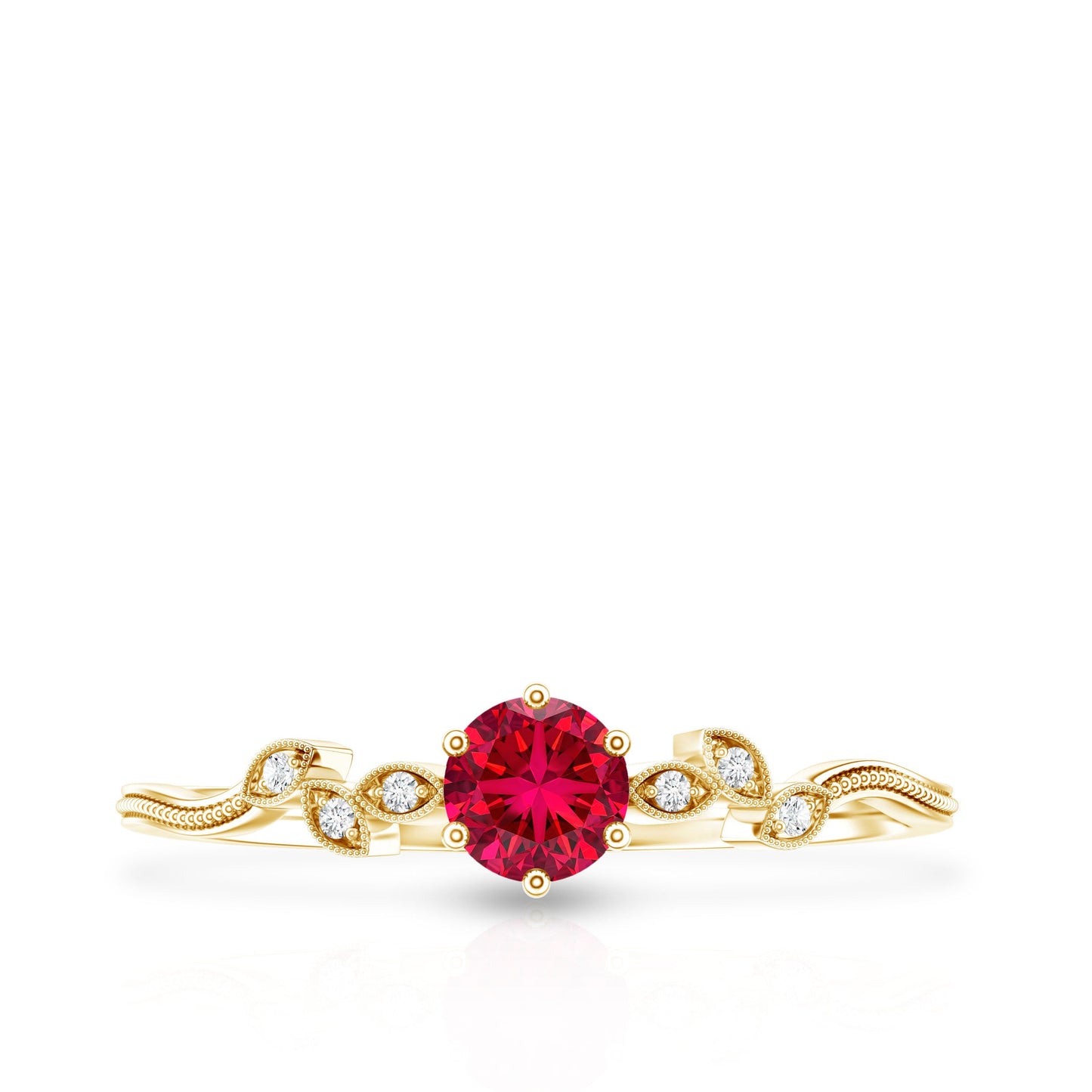 Minimalist Lab Grown Ruby Leaf Promise Ring With Real Diamonds