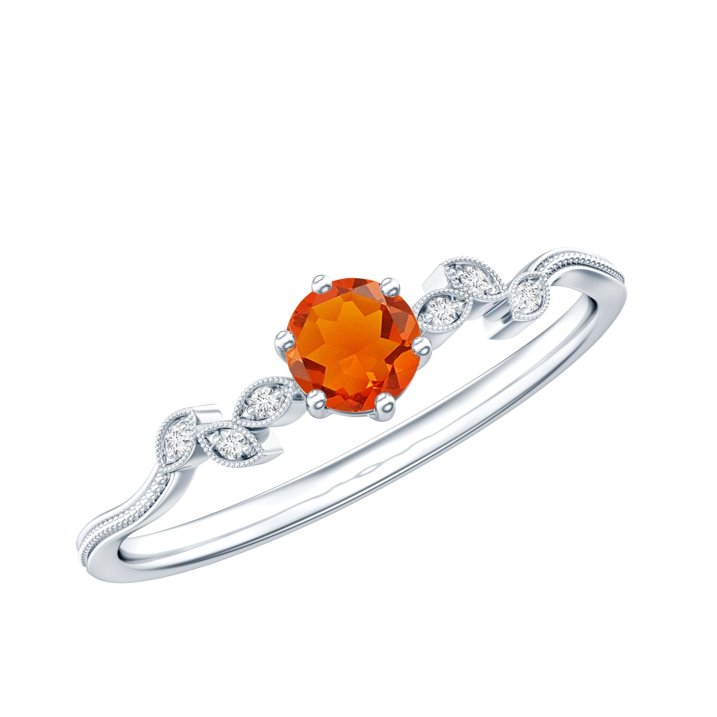 Round Fire Opal Leaf Promise Ring with Diamond