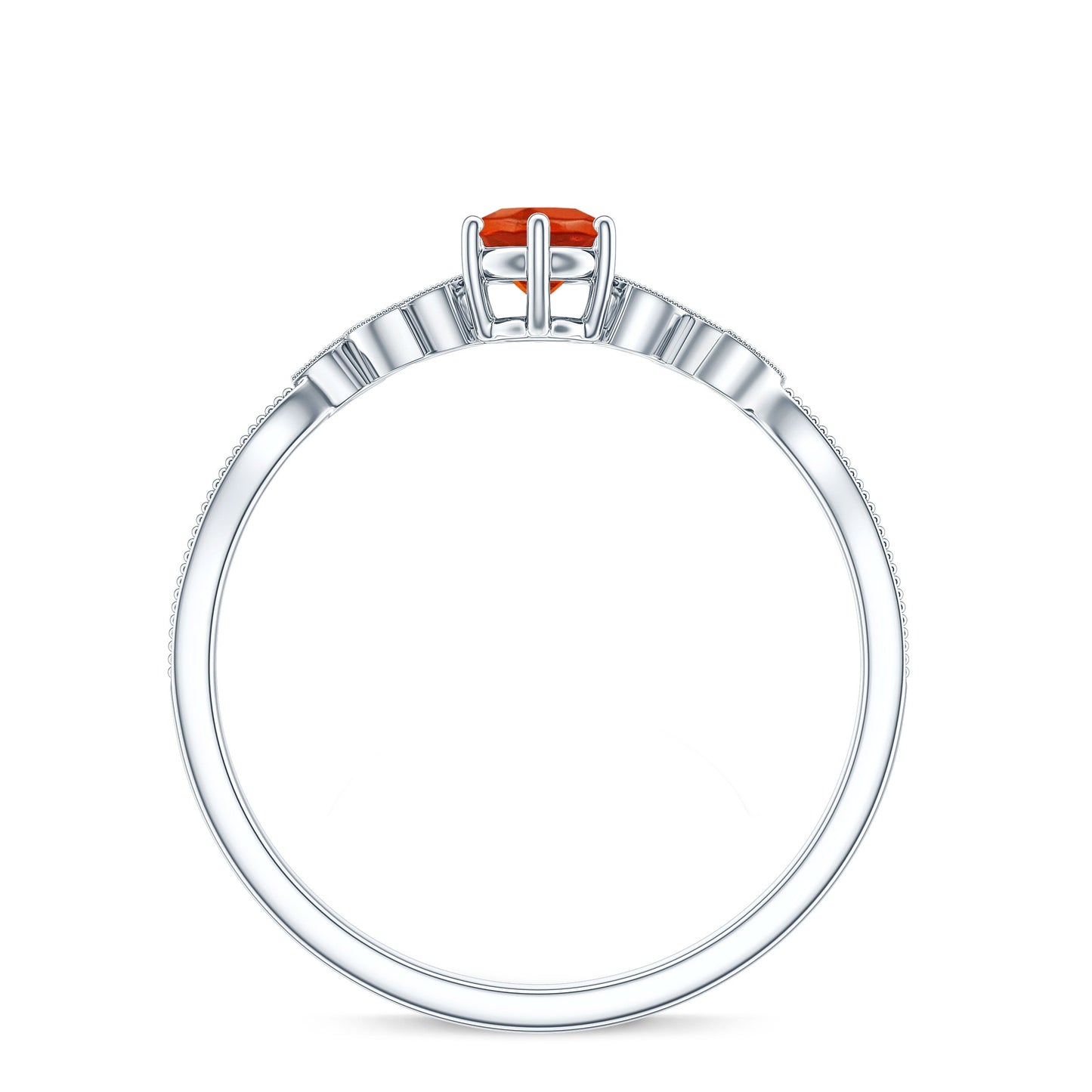 Round Fire Opal Leaf Promise Ring with Diamond