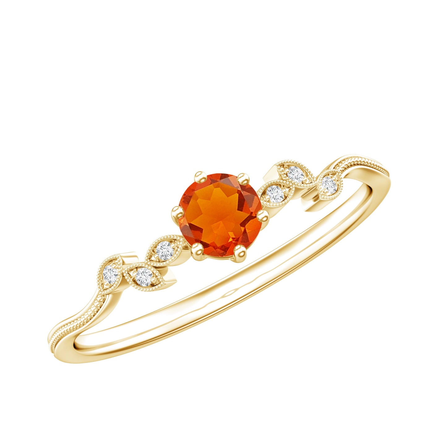 Round Fire Opal Leaf Promise Ring with Diamond