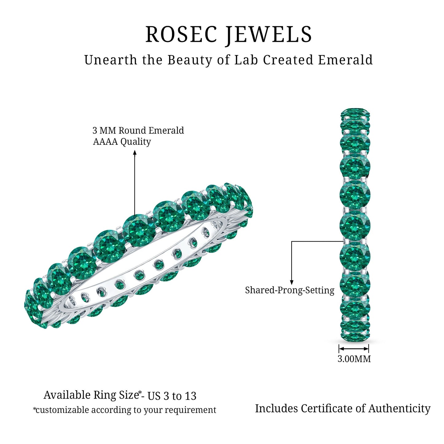 Certified Lab Created Emerald Full Eternity Band Ring
