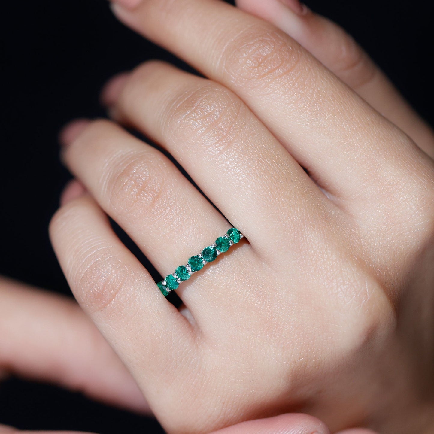 Certified Lab Created Emerald Full Eternity Band Ring