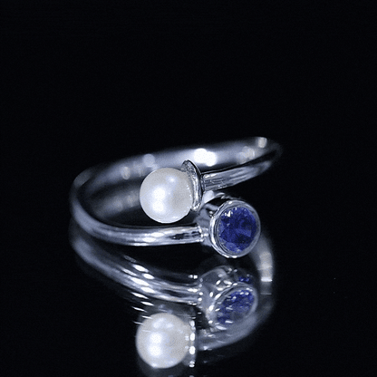 Lab Created Blue Sapphire and Pearl Toi Et Moi Ring