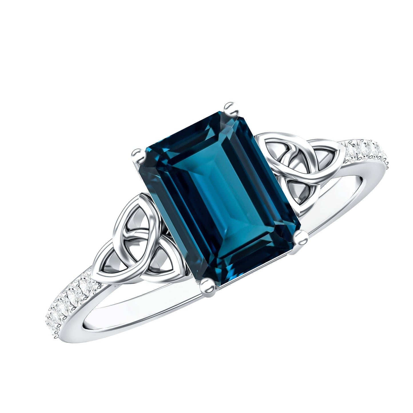 Emerald Cut London Blue Topaz Celtic Engagement Ring with Diamond