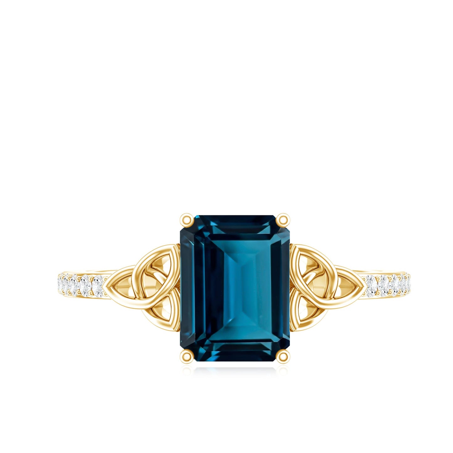Emerald Cut London Blue Topaz Celtic Engagement Ring with Diamond