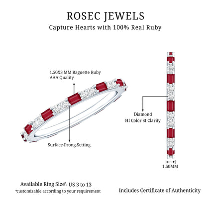 Genuine Baguette Ruby Diamond Eternity Ring for Women