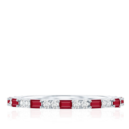 Genuine Baguette Ruby Diamond Eternity Ring for Women