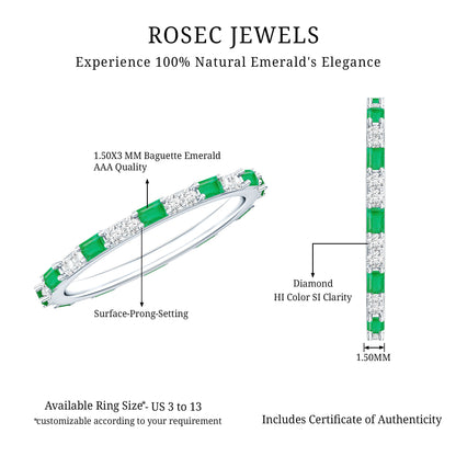 Natural Baguette Emerald Diamond Eternity Ring in East West Style