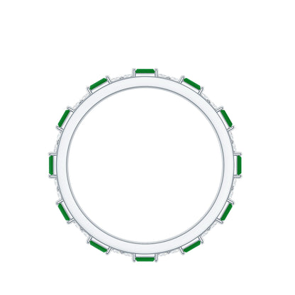 Natural Baguette Emerald Diamond Eternity Ring in East West Style