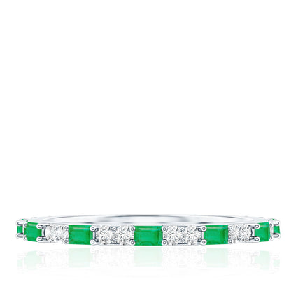 Natural Baguette Emerald Diamond Eternity Ring in East West Style