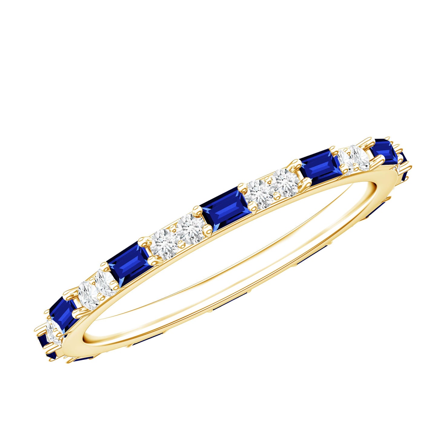 Certified Baguette Lab Blue Sapphire Eternity Ring with Diamond