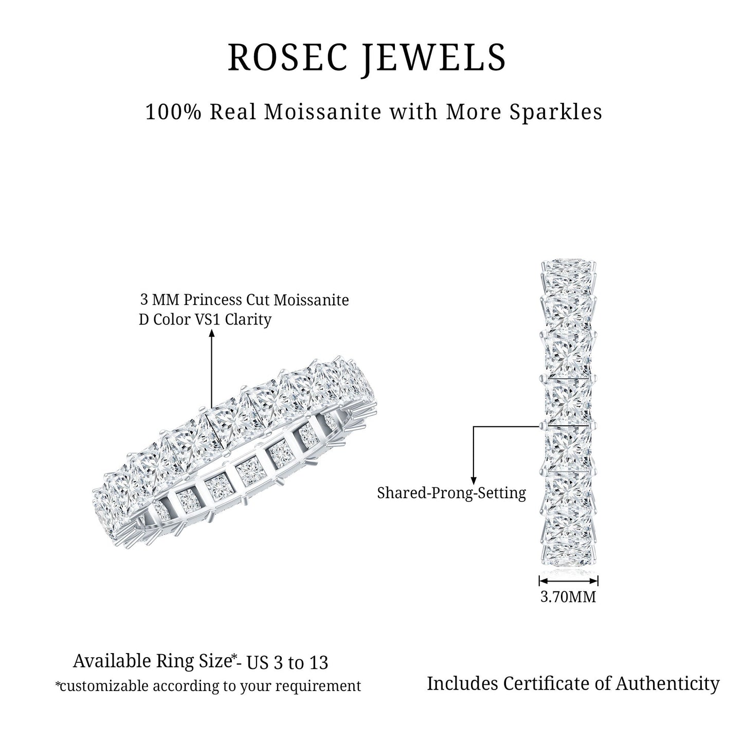 Princess Cut Certified Moissanite Full Eternity Ring