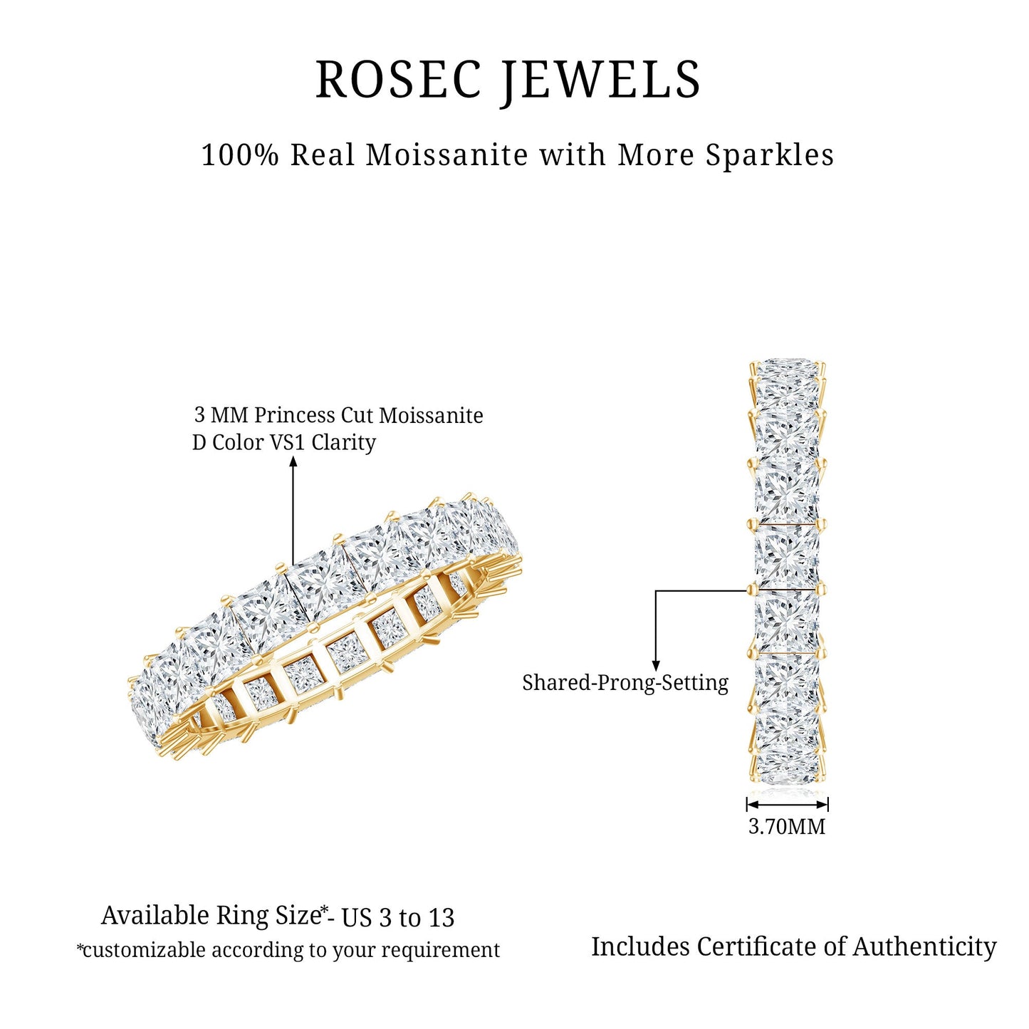 Princess Cut Certified Moissanite Full Eternity Ring