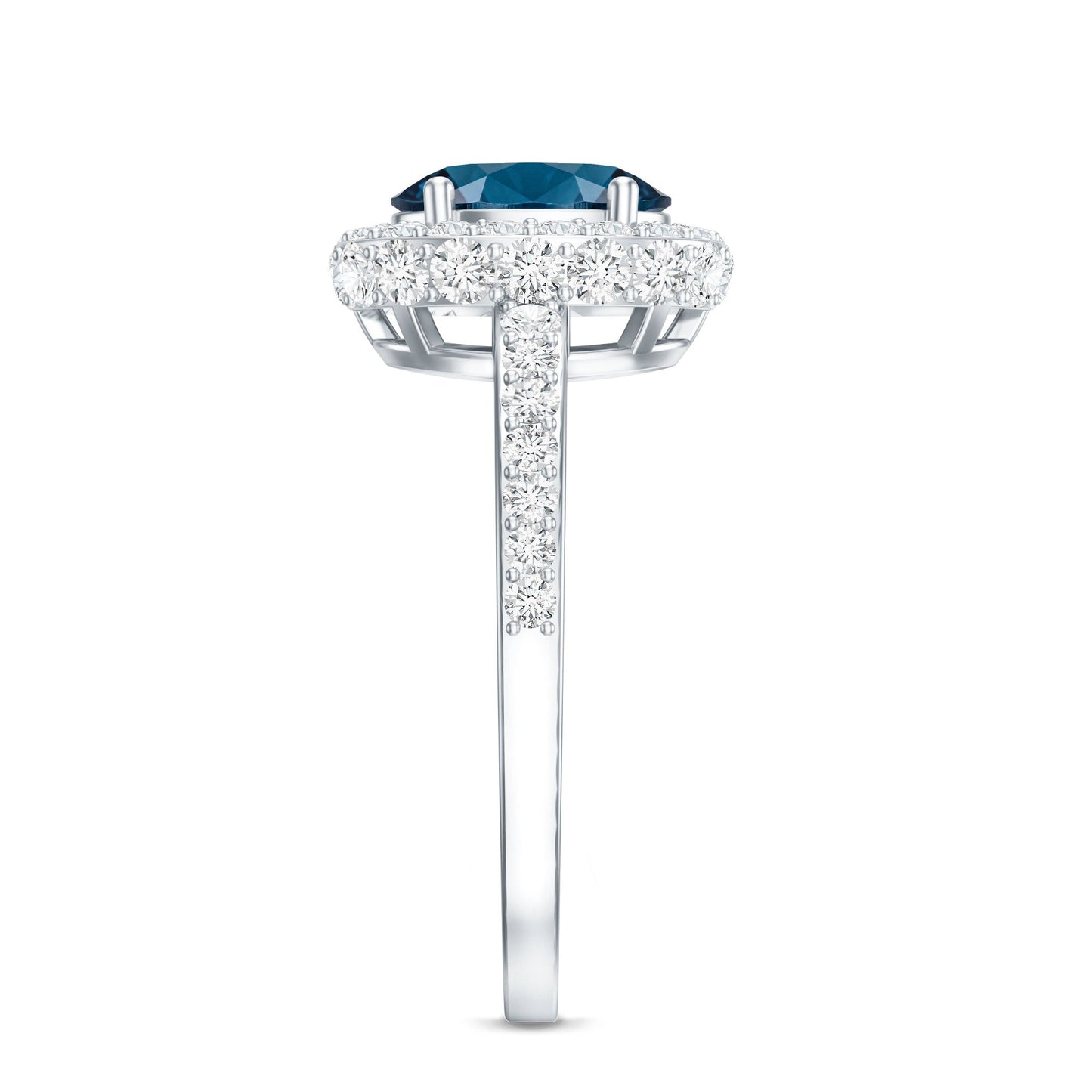 Genuine London Blue Topaz Classic Engagement Ring with Moissanite Halo