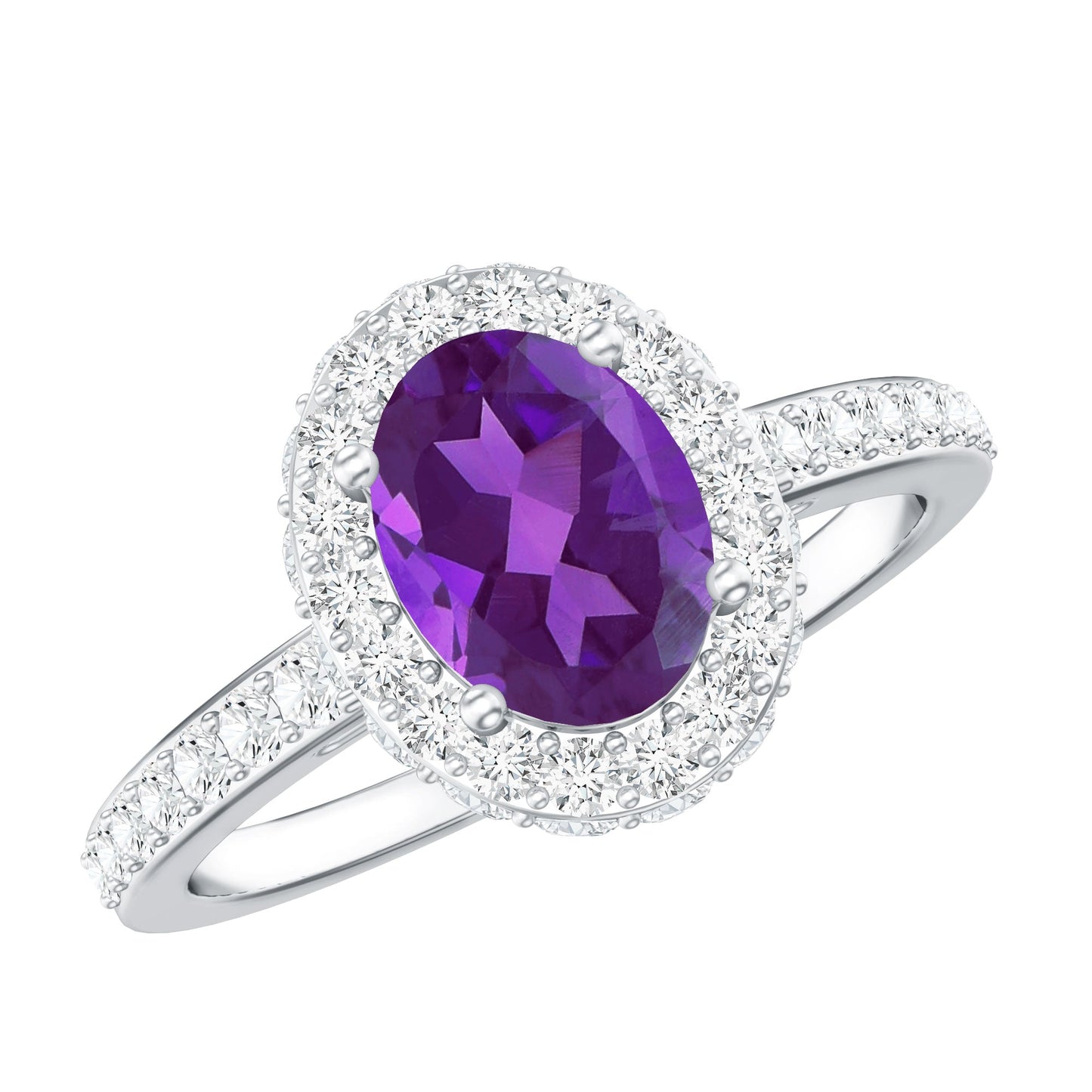 Natural 1 Carat Amethyst Oval Engagement Ring with Moissanite Halo
