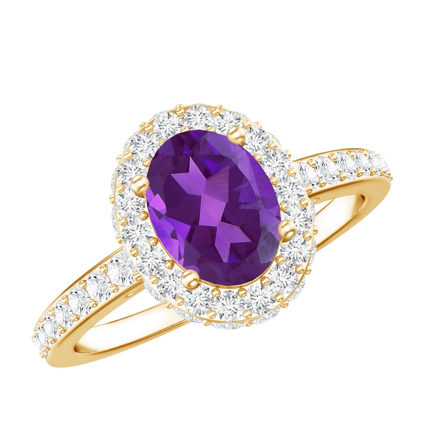 Natural 1 Carat Amethyst Oval Engagement Ring with Moissanite Halo