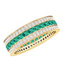 Three Row Lab Created Emerald and Moissanite Wedding Band