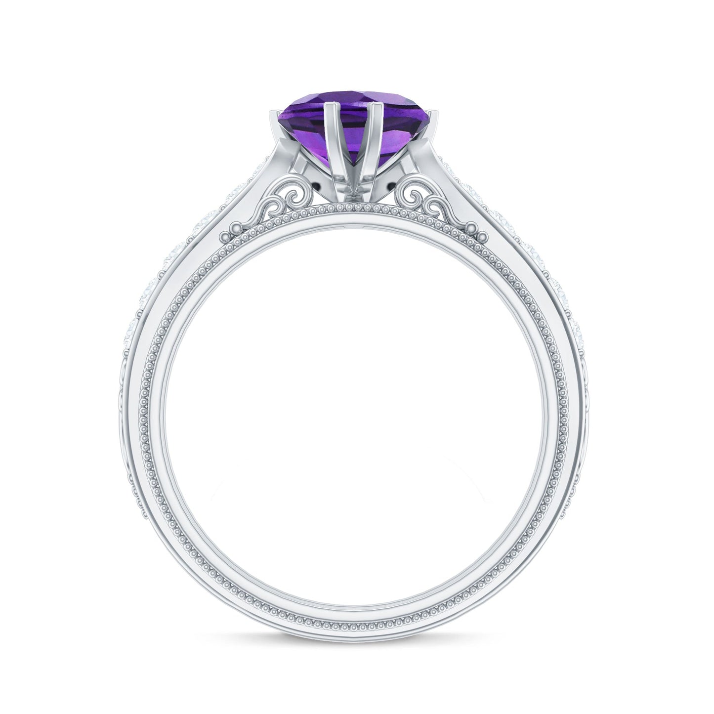 Vintage Style 2 Carat Amethyst Heart Engagement Ring with Diamond