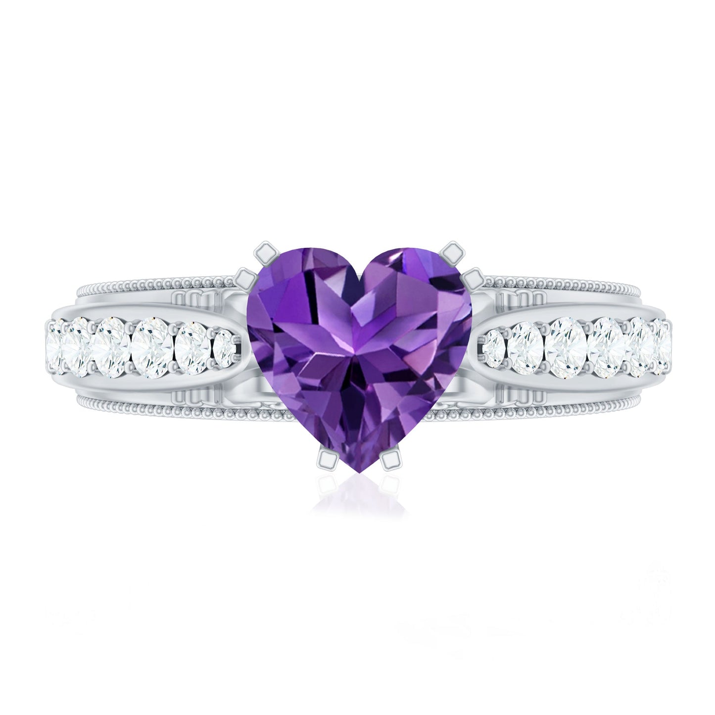 Vintage Style 2 Carat Amethyst Heart Engagement Ring with Diamond