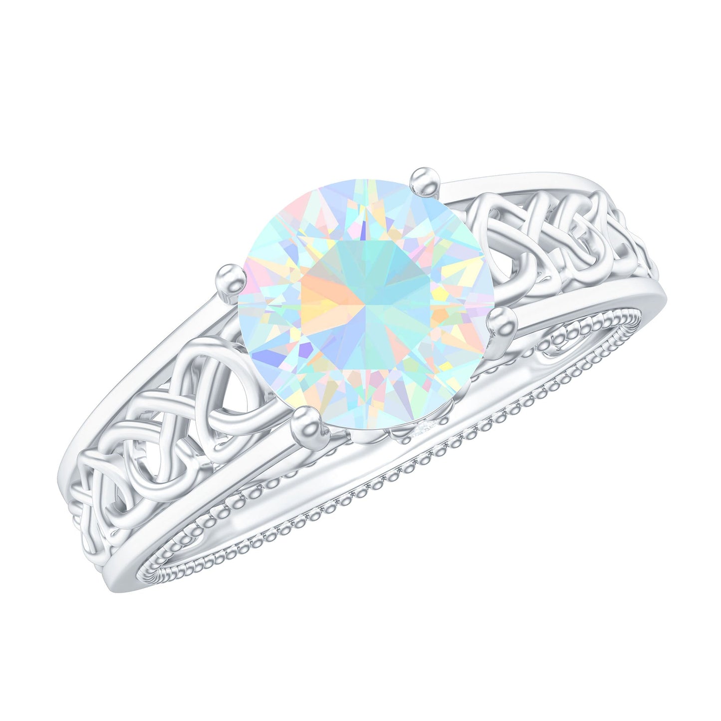Ethiopian Opal Celtic Knot Engagement Ring with Surprise Diamond