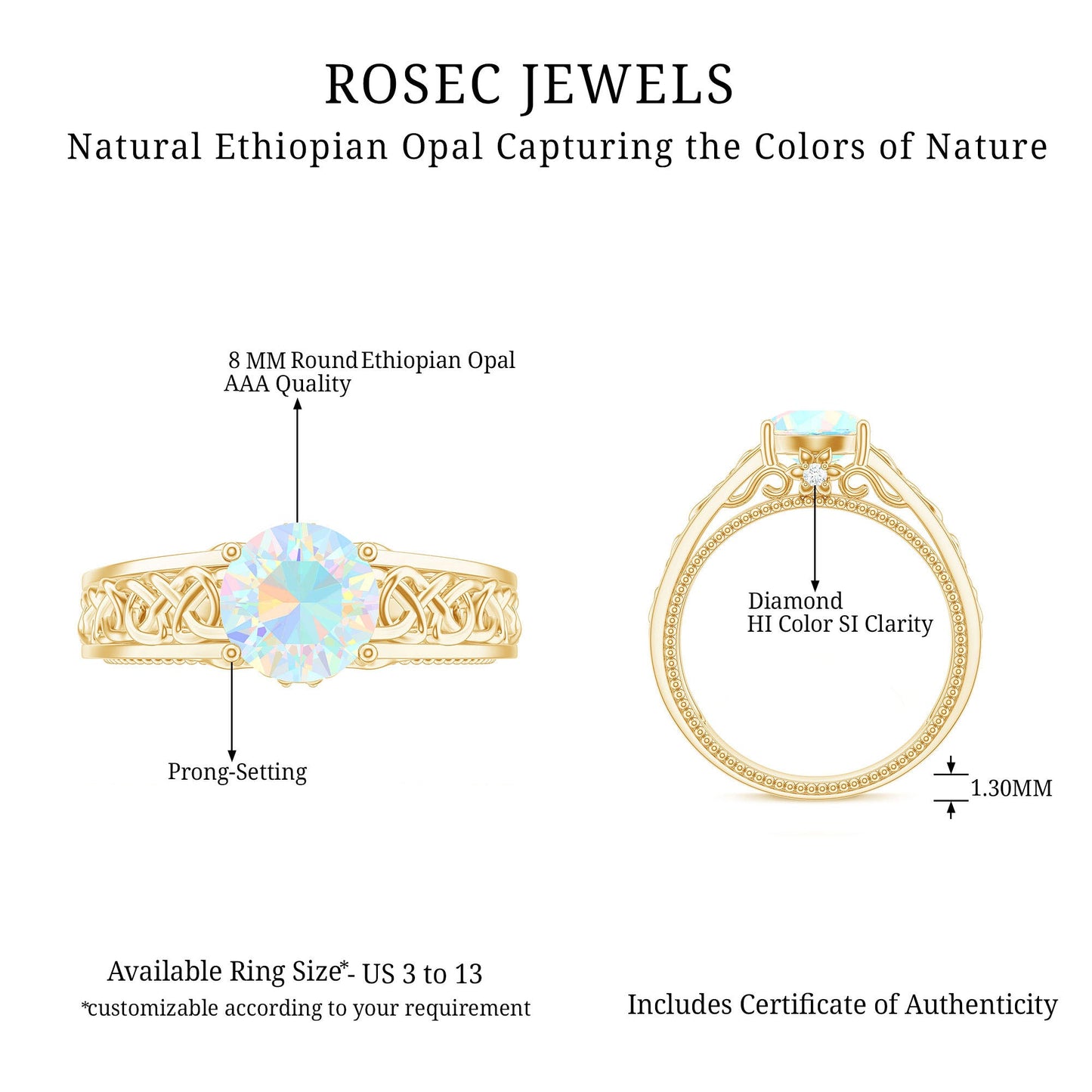 Ethiopian Opal Celtic Knot Engagement Ring with Surprise Diamond