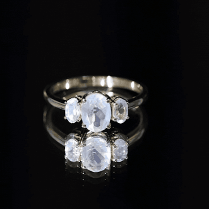 Natural Moonstone Three Stone Oval Engagement Ring